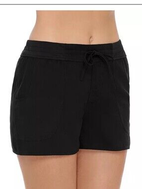 SWIM Shorts With Attached Brief, Women's Tummy Slimmer, Black, Drawstring, Sz L
